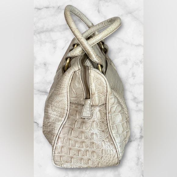 Brahmin Cream Croc Embossed Satchel Tote Purse - Picture 7 of 16
